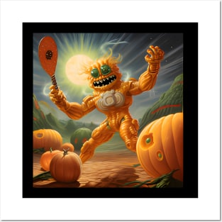 Pumpkin Alien Playing Pickleball Posters and Art